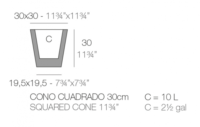 Ghiveci flori patrat Cone 30x30x30 cm, design minimalist, 41130A - Vondom [2]
