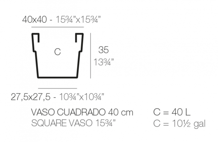 Ghiveci flori patrat decorativ Square 40x40x35 cm, culoare personalizabila, 41540 - Vondom [2]