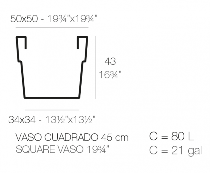 Ghiveci flori patrat decorativ Square 50x50x43 cm, culoare personalizabila, 415502 - Vondom [2]