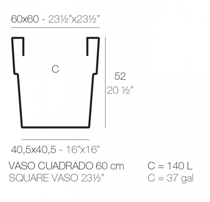 Ghiveci flori patrat decorativ Square 60x60x62 cm, culoare personalizabila, 415602 - Vondom [2]