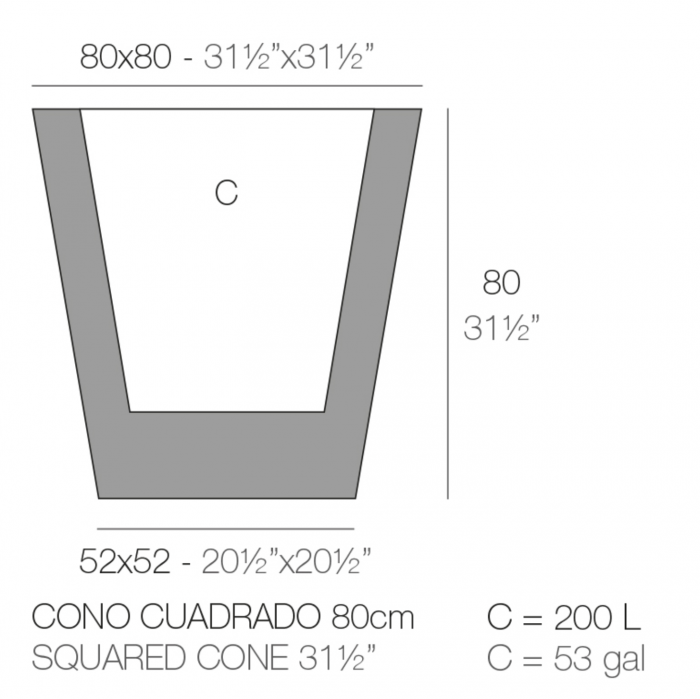 Ghiveci flori patrat LED Cone 80x80x80 cm, design minimalist, 41180A - Vondom [2]