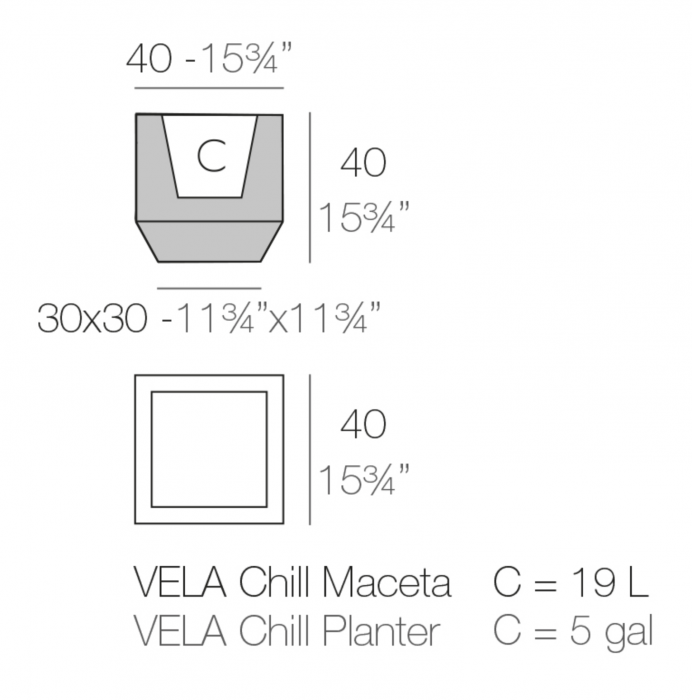 Ghiveci flori patrat LED Vela Chill 40x40x30 cm, 54073A - Vondom [2]