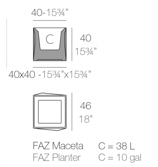 Ghiveci gradina patrat LED Faz 40x40 cm, design modern forme geometrice, 54175A - Vondom [3]