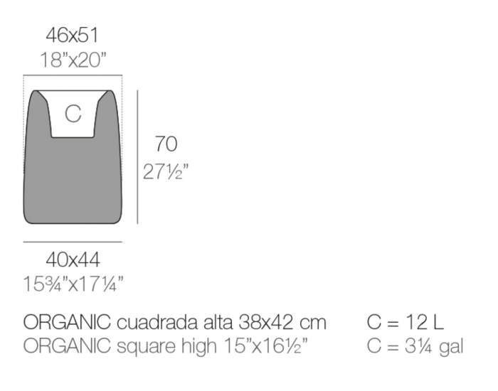 Ghiveci gradina patrat inalt LED Organic High Square 46x51x69 cm, design modern, 42308A - Vondom [4]