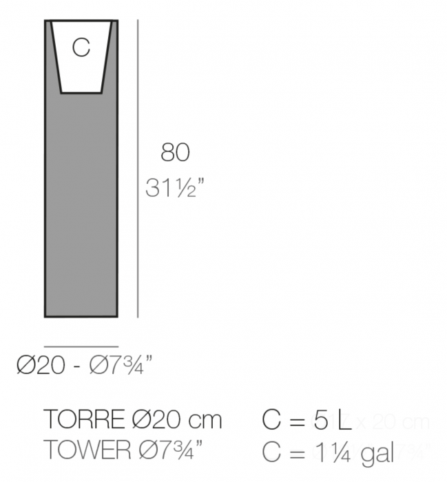 Jardiniera cilindrica inalta LED Cilindro Ø20x80 cm, culoare personalizabila, 44020A - Vondom [2]