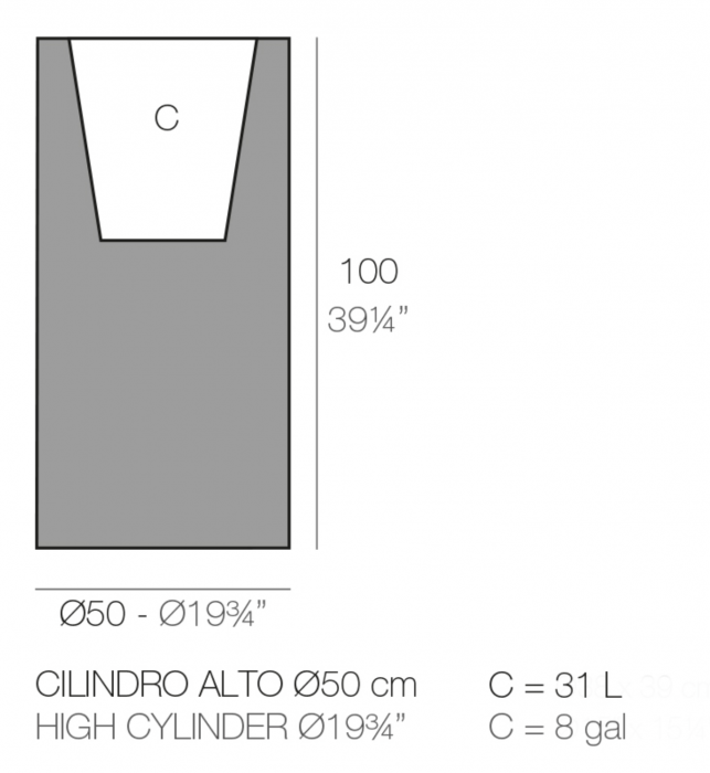 Jardiniera cilindrica inalta LED Cilindro Ø50x100 cm, culoare personalizabila, 40451A - Vondom [2]