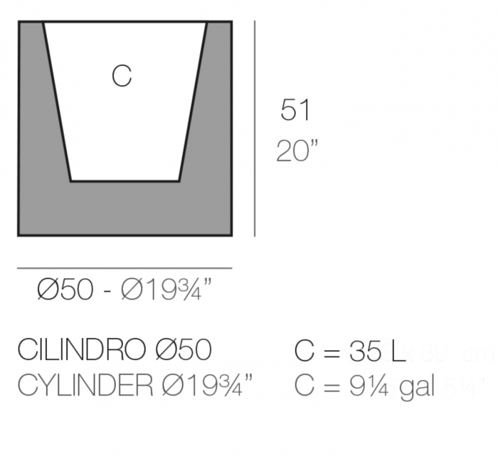 Jardiniera cilindrica LED Cilindro Ø50x50 cm, culoare personalizabila, 40350A - Vondom [2]