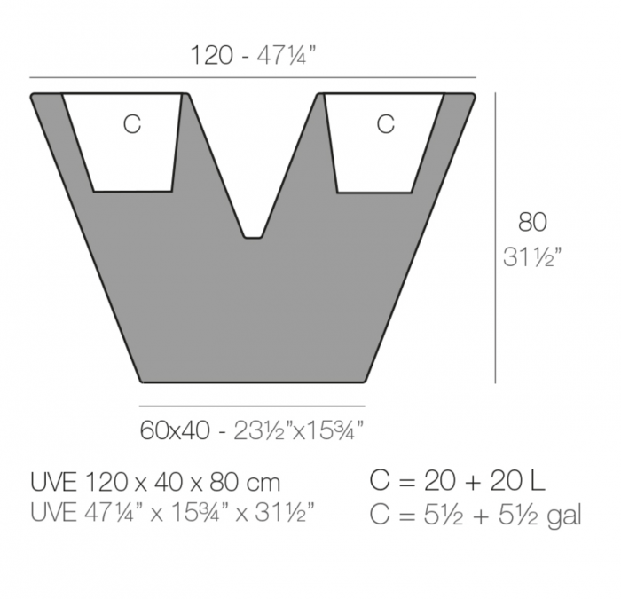 Jardiniera decorativa LED in forma de „V” Uve 120x40x80 cm, design modern premium, 43340A - Vondom [4]