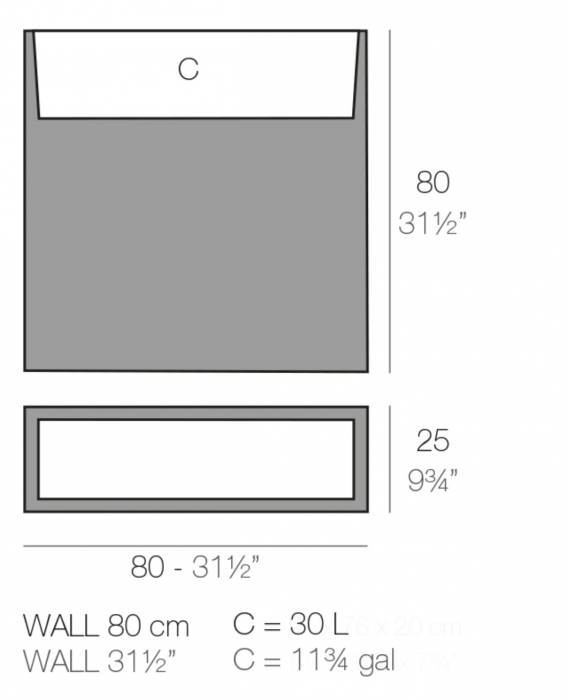 Jardiniera decorativa LED pentru perete Wall 80x25x80 cm design minimalist, 42425RF - Vondom [2]