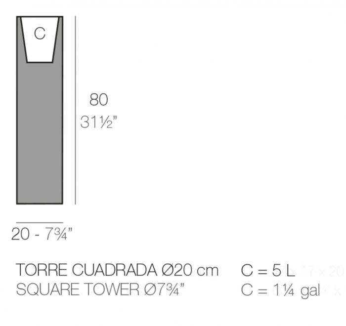 Jardiniera gradina forma inalta patrata LED Tower 20x20x80 cm, 44120A - Vondom [2]