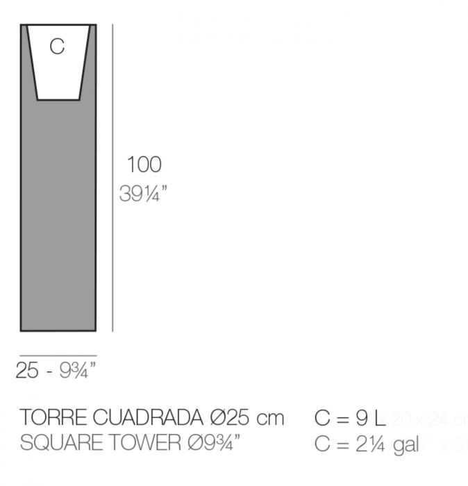 Jardiniera gradina forma inalta patrata LED Tower 25x25x100 cm, 44125A - Vondom [2]