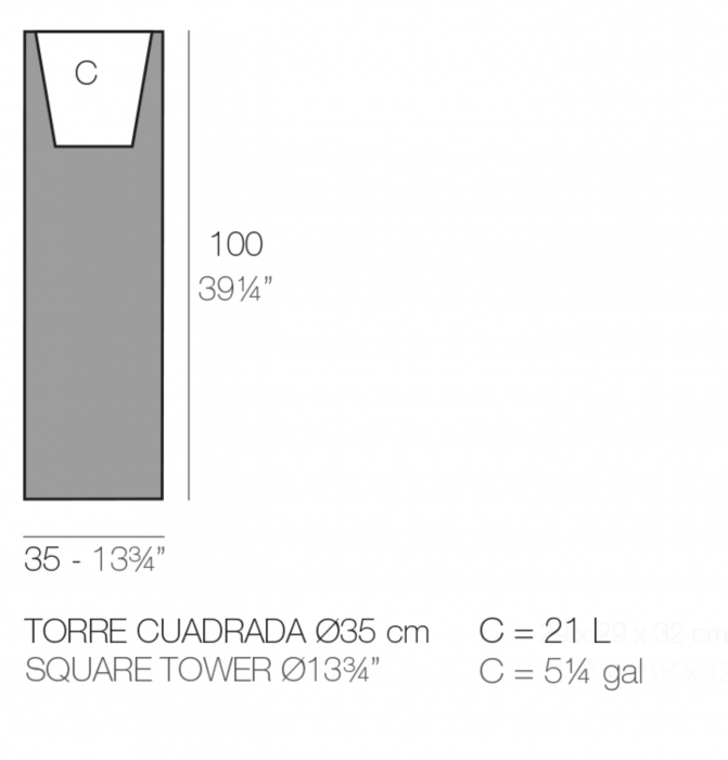 Jardiniera gradina forma inalta patrata LED Tower 35x35x100 cm, 44135A - Vondom [2]
