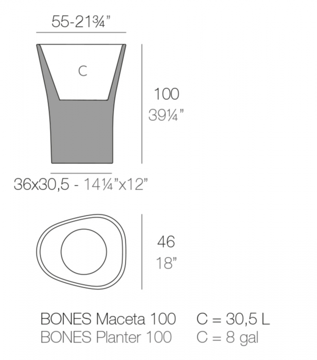 Jardiniera inalta decorativa gradina cu iluminare LED Bones 46x55x100 cm, design modern minimalist, 57003A - Vondom [2]