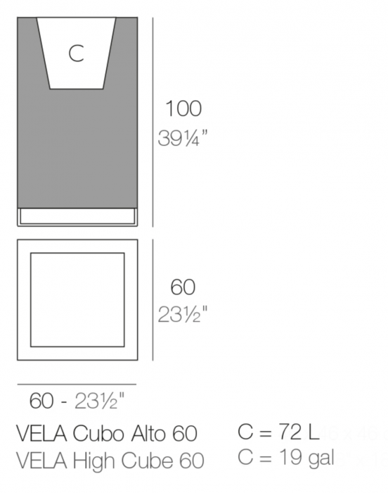 Jardiniera inalta LED cu picioare metalice Vela High Cube 60x60x100 cm, 54036A - Vondom [2]