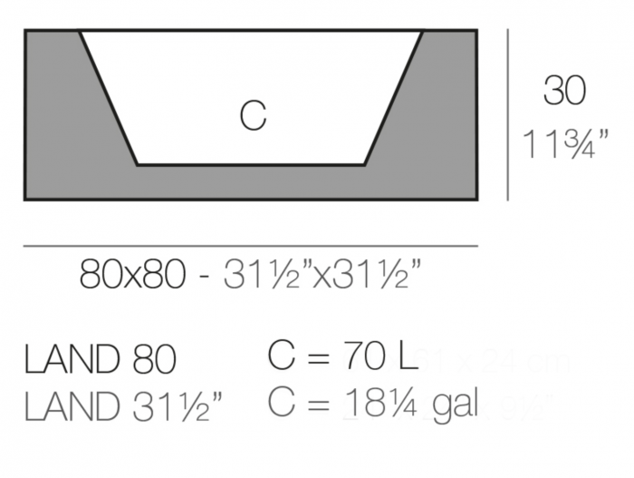 Jardiniera joasa LED Land 80x80x30 cm forma patrata, design modern, 43980A - Vondom [2]