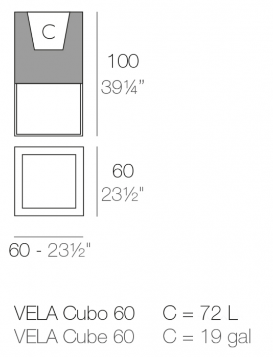 Jardiniera LED cu picioare metalice Vela Cube 60x60x100 cm, 54042A - Vondom [2]