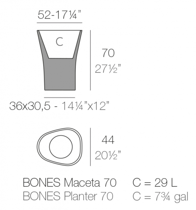 Jardiniera LED inalta Bones 44x52x70 cm, design modern minimalist, 57002A - Vondom [2]