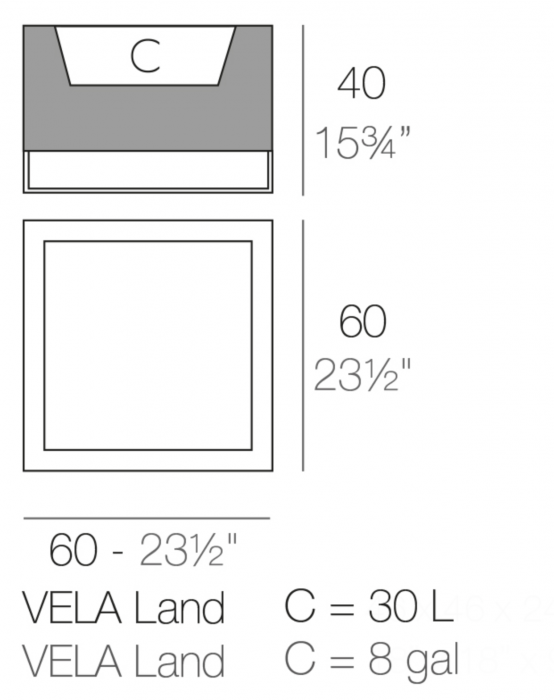 Jardiniera LED joasa cu picioare metalice Vela Land 60x60x40 cm, 54037A - Vondom [2]
