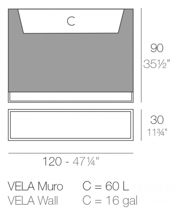 Jardiniera LED perete cu picioare metalice Vela Wall 120x30x90 cm, 54038A - Vondom [2]