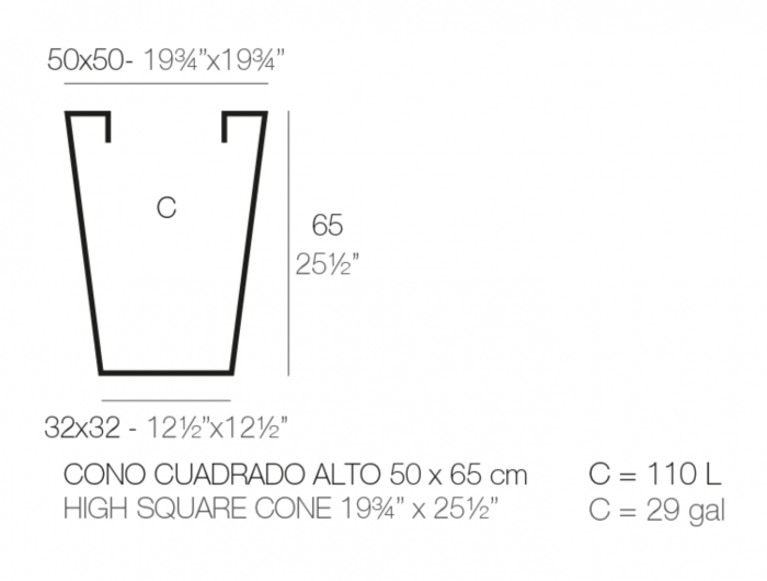Jardiniera patrata High Square Cone 50x50x65 cm, design minimalist, 41250 - Vondom [2]