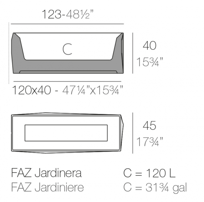 Jardiniera premium LED Faz 120x40x40 cm, design modern forme geometrice, 54176A - Vondom [3]
