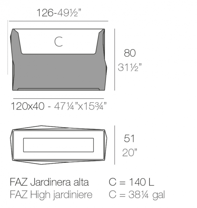 Jardiniera premium LED Faz 120x40x80 cm, design modern forme geometrice, 54177A - Vondom [3]