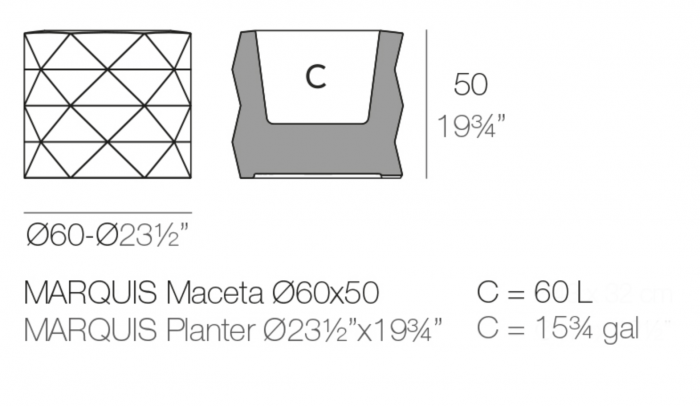 Jardiniera rotunda decorativa cu iluminare LED Marquis Ø60x50 cm, forme geometrice, 47081Y - Vondom [3]