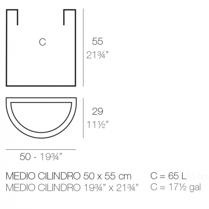 Jardiniera semicilindrica de perete Cilindro 50x29x55 cm, culoare personalizabila, 40950 - Vondom [2]
