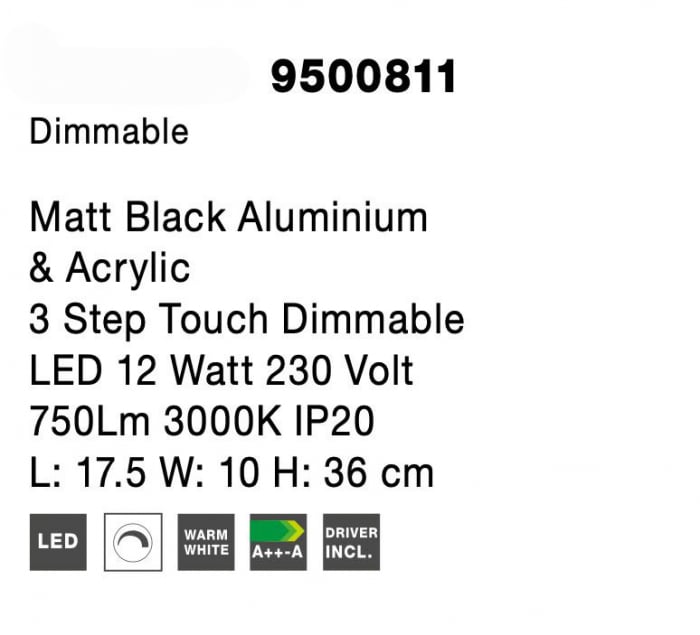 Lampa de birou/masa dimabila neagra Miki 36x13 cm, iluminare LED, stil minimalist forma dreptunghiulara, 9500811 - Novaluce [7]