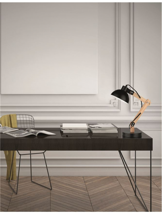 Lampa de masa ajustabila neagra/alba Zeno, din metal si lemn, 59 cm, 671602 - Novaluce [2]