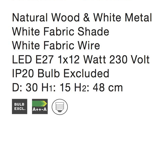 Lampa de masa alba Sivert, din metal si lemn, abajur textil, 48 cm, 7605183 - Novaluce [4]