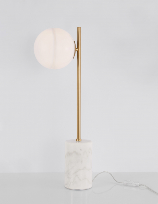 Lampa de masa aurie Ganiza 56 cm baza marmura alba, abajur forma glob ab sticla opal, 9960618 - Novaluce [3]