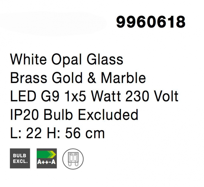 Lampa de masa aurie Ganiza 56 cm baza marmura alba, abajur forma glob ab sticla opal, 9960618 - Novaluce [7]