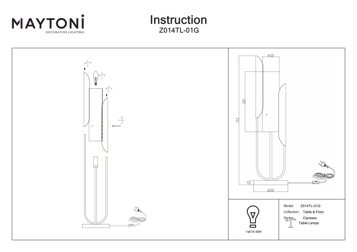 Lampă de masă Cipresso, Metal Auriu, 40W, MAYTONI Z014TL-01G [5]