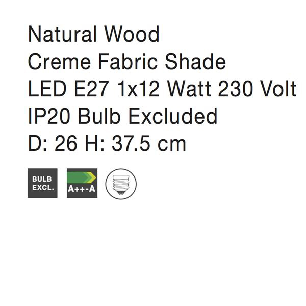 Lampa de masa crem Crista, suport din lemn, abajur textil, 38 cm, 8700302 - Novaluce [4]