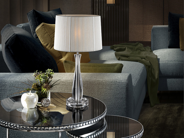 Lampa de masa dimabila premium argintie Oriana, Ø 27 cm, baza metal si sticla, abajur fir textil, 663023 - Schuller [4]