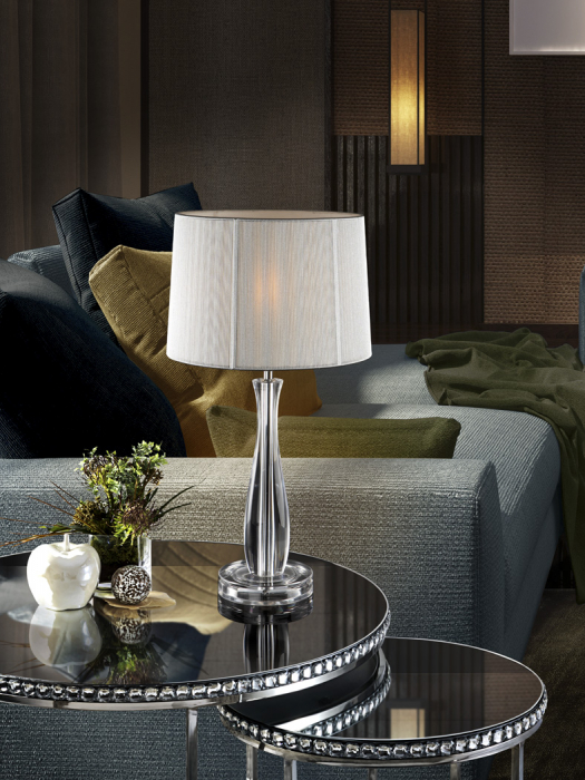 Lampa de masa dimabila premium argintie Oriana, Ø 27 cm, baza metal si sticla, abajur fir textil, 663023 - Schuller [3]