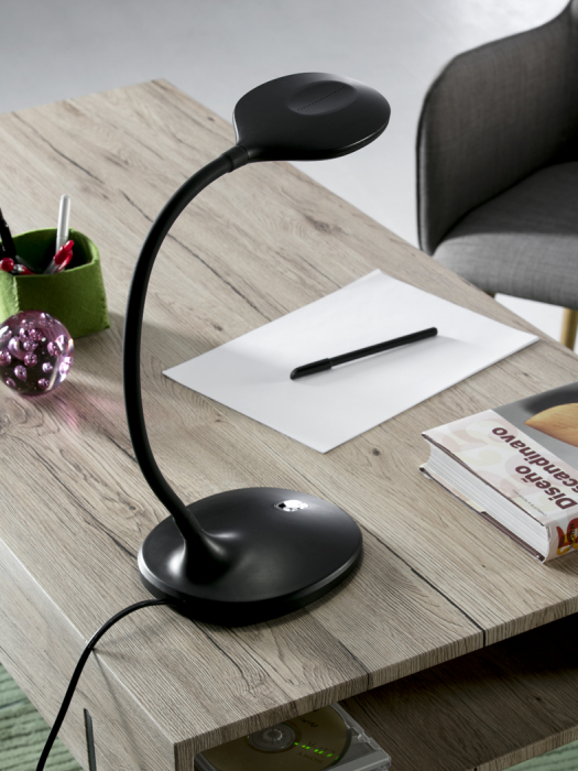 Lampa de masa LED neagra/alba Romina, din plastic, brat flexibil, intensitate reglabila, 552758 - Schuller [5]