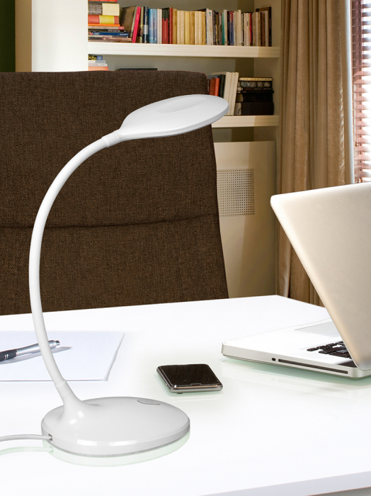 Lampa de masa LED neagra/alba Romina, din plastic, brat flexibil, intensitate reglabila, 552758 - Schuller [2]