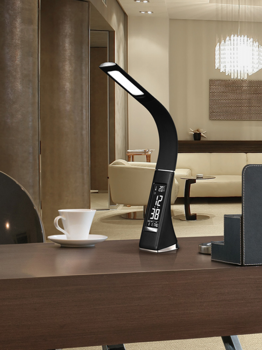 Lampa de masa LED neagra flexibila Arian, din ABS si cauciuc, intensitate reglabila, ecran cu ceas, 468227 - Schuller [3]