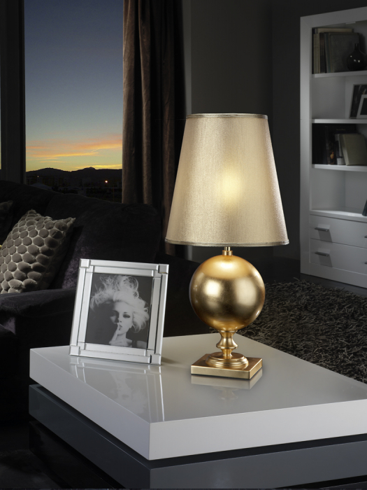 Lampa de masa lux aurie Vivin, Ø 29 cm, baza metal, abajur textil, 664443 - Schuller [2]