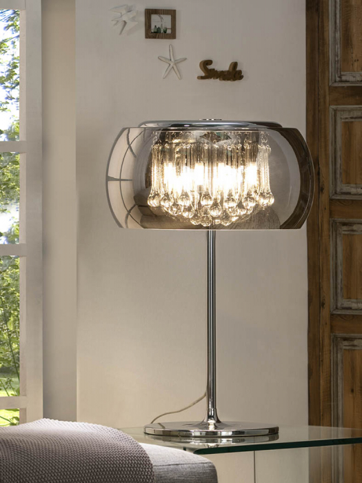 Lampa de masa lux crom Paloma Ø 28cm, din sticla si cristale, baza metal, 508516 - Schuller [6]