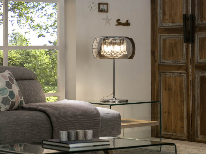 Lampa de masa lux crom Paloma Ø 28cm, din sticla si cristale, baza metal, 508516 - Schuller [7]