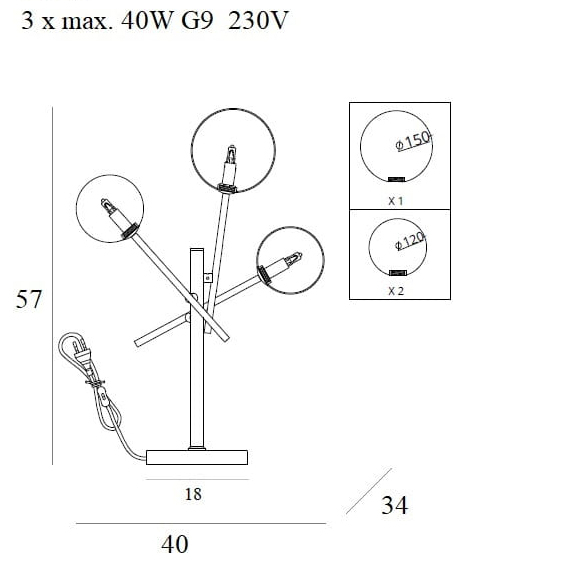 Lampa de masa moderna neagra Nicode 40x34x57 cm cu 3 surse de lumina, metal/sticla, T0043 - Maxlight [2]
