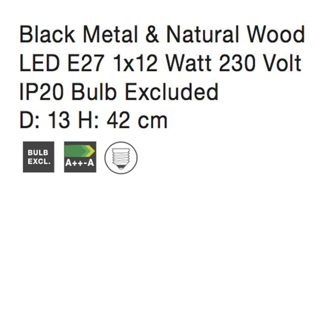 Lampa de masa neagra/alba Nivas, din metal si lemn, 42 cm, 8808402 - Novaluce [6]