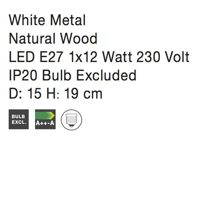 Lampa de masa neagra/alba Safa, baza lemn, abajur metal, Ø 15 cm, 9014066 - Novaluce [9]