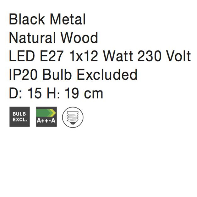 Lampa de masa neagra/alba Safa, baza lemn, abajur metal, Ø 15 cm, 9014066 - Novaluce [5]