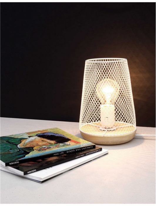Lampa de masa neagra/alba Safa, baza lemn, abajur metal, Ø 15 cm, 9014066 - Novaluce [6]