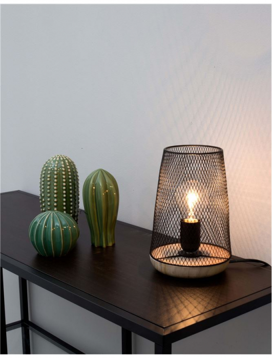 Lampa de masa neagra/alba Safa, baza lemn, abajur metal, Ø 15 cm, 9014066 - Novaluce [2]