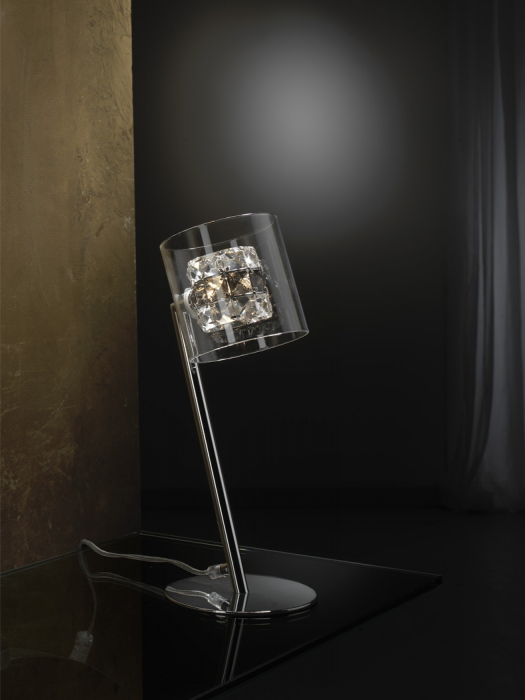Lampa de masa premium Zali, abajur dublu sticla si cristale, baza metal, 391329 - Schuller [3]